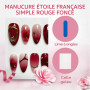 GlamRays 30 pièces Ongles Autocollants Rouges, Faux Ongles Amande Courts avec étoiles dorées en 3D, Design Perle, Press-ons, rec