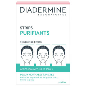 Diadermine - 6 Strips Purifiants Visage - Anti Points Noirs/Impuretés - Peaux Normales à Mixtes - Actifs régulateurs de sébum - 