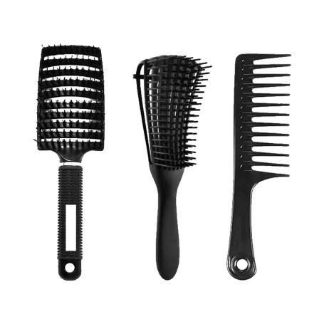 Set de 3 Pièces : 1 Brosse Ventilée, 1 Brosse Démêlante et 1 Peigne à Dents Larges - Sans Tirer, Pour Tous Types de Cheveux