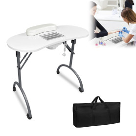 LARS360 Table de manucure pliable avec aspiration, pour salon de manucure, mobile avec roulettes, coussin, tiroir et sac de rang