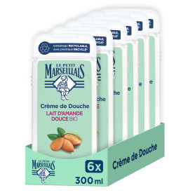 Le Petit Marseillais Crème de Douche Lait d’Amande Douce Lot de 6x300ml | Extra Douce, 92% d'ingrédients d'origine naturelle, lo