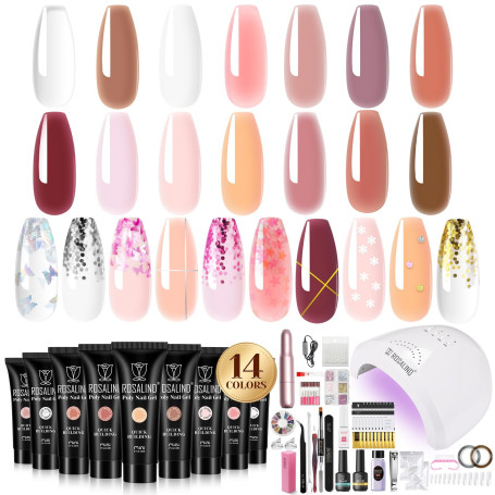ROSALIND 48W Lampe Kit Ongle Gel UV Complet 14 Couleurs Gel Construction | Gel Construction Ongle UV Kit avec Lime A Ongles Elec