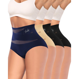 MIOTAN Lot de 4 Culotte Gainante Ventre Plat Taille Haute pour Femme | Maille double couche, respirant, doux, stretch, maintien 