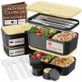 Umami Lunch Box Bento, Tout en-1 avec Couverts, Étanche, Encastrable, | 1500 ml, Premium boîte repas adulte, micro-ondable, 2 po