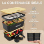Umami Lunch Box Bento, Tout en-1 avec Couverts, Étanche, Encastrable, | 1500 ml, Premium boîte repas adulte, micro-ondable, 2 po