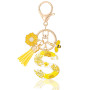MWOOT Letter Keychains Initiale Lettre Porte Clef Lettre,Alphabet Initial Keyring avec Pampille Pendentif,Jaune Pétales Feuille 