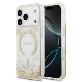 CG MOBILE Guess Coque de protection en résine à paillettes compatible avec MagSafe pour iPhone 17 Pro Max (doré)