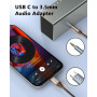 Câble USB C vers 3,5mm Jack, 1.2M Câble Adaptateur Jack Audio auxiliaire | Câble USB C Stéréo pour iPhone 17 16 15 série, pour G