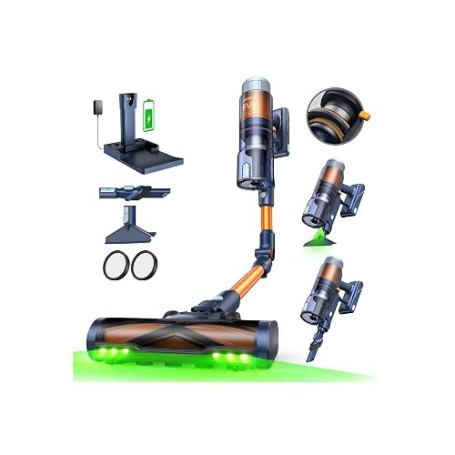 FAMIVAC FV5 Aspirateur Balai sans Fil, 70 KPa/80Min, Aspirateur Puissant | Station de Charge, Tube Pliable, Brosse Anti‑Emmêleme
