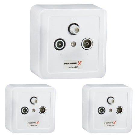 3x PremiumX PX3 Prise d'antenne, prise à 3 voies Prise d'antenne, prise de ligne simple et de dérivation, montage en surface, en