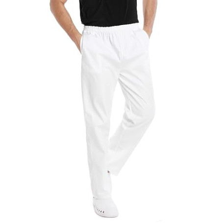 WWOO Homme Pantalon de Travail Blanc Pur Pantalons Taille Elastique pour Coton Opaque