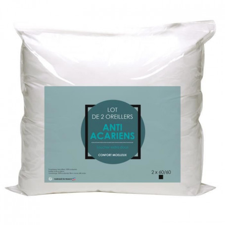 Lot de 2 oreillers Microfibre Anti-Acariens 60x60cm 73,99 €