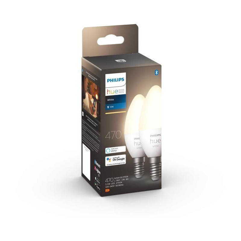 PHILIPS Hue White Ampoules LED connectées E14 Compatible Bluetooth